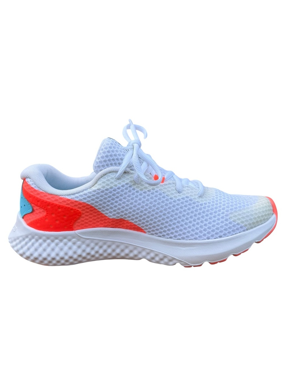 Under Armour Charged Rogue Women’s White Mesh Running Shoes with Coral Accents
